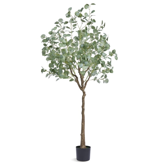 KFFKFF 6 FT Artificial Eucalyptus Tree, Durable PE Material, Stable Design, Low-Maintenance Faux Plant for Indoor and Outdoor Home or Office Decoration