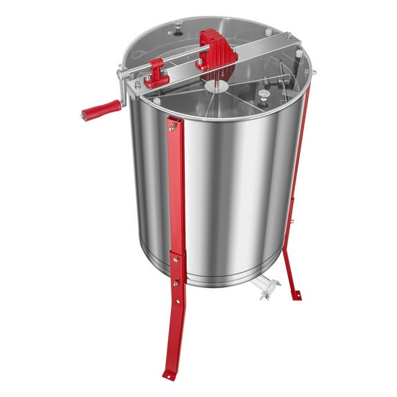 KFFKFF 6-Frame Manual Honey Extractor with Transparent Lid, Stainless Steel Drum, Adjustable Stand, Honeycomb Centrifuge for Beekeeping