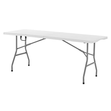 KFFKFF 6 Ft Foldable Utility Table, Portable Indoor Outdoor Plastic Rectangle Table with Handle, Ideal for Events, Dining, Parties, Weddings, Picnics, Camping, White