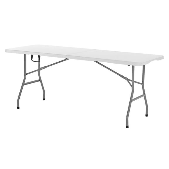KFFKFF 6 Ft Foldable Utility Table, Portable Indoor Outdoor Plastic Rectangle Table with Handle, Ideal for Events, Dining, Parties, Weddings, Picnics, Camping, White
