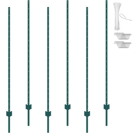 KFFKFF 6 Ft T-Posts, Set of 6, Durable Metal Posts for Fencing, Ideal for Garden, Yard, Lawn, Farm Use, Outdoor Wire Fences, Green