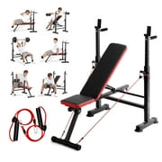 KFFKFF 6-Function Weight Bench Kit, 600lbs Customizable Exercise Bench Press, Home Gym Strength Training Sit-up Bench, Swiftly Foldable Incline Decline Flat Bench
