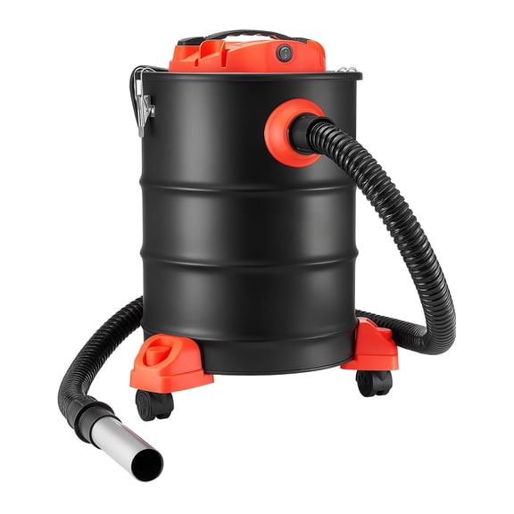 KFFKFF 6-Gallon Ash Vacuum, 1200W Efficient Fireplace Cleaner with Wheels, Suitable for Fireplaces, Pellet Stoves, Durable Steel Construction, Dual Filtration System, 5-Foot Hose, Black & Orange
