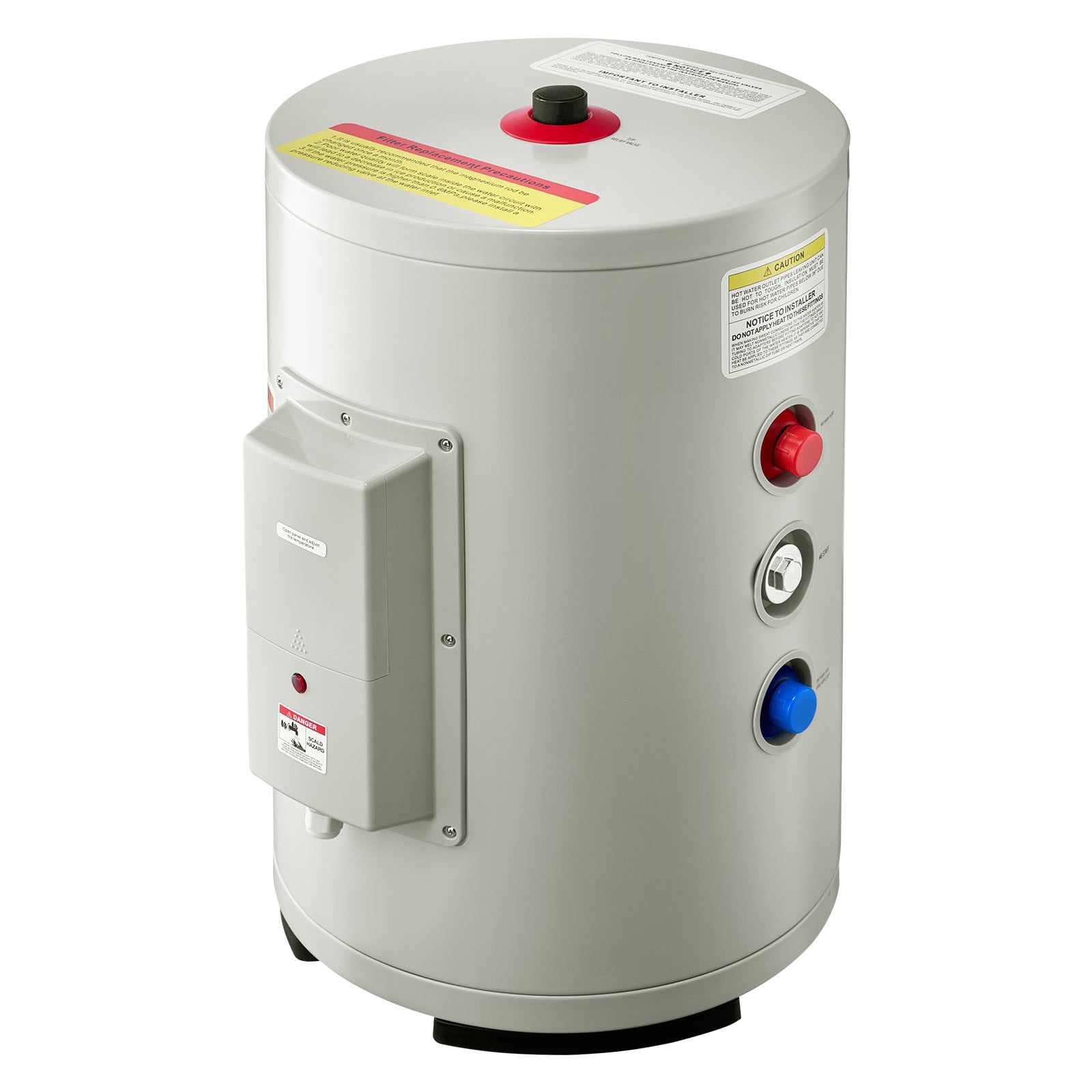 KFFKFF 6 Gallon Electric Tank Water Heater, 1600W Point-of-Use Hot Water System with LED heating indicator, Knob Control, Top Outlet, 120V Storage Design with T&P Valve for Small Spaces, RVs, Gray