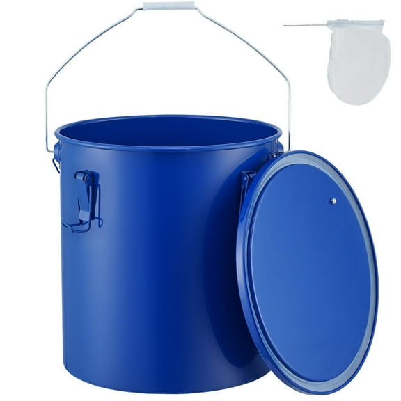 KFFKFF 6 Gallon Fryer Grease Bucket, Carbon Steel Construction Oil Disposal Caddy with Anti-Rust Coating, Secure Lid with Locking Clips, Includes Filter Bag, Ideal for Safe Hot Cooking Oil Filtration