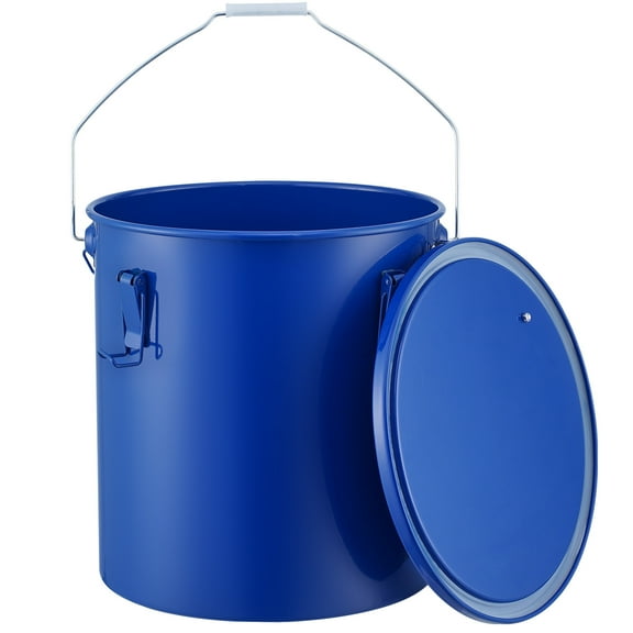 KFFKFF 6 Gallon Oil Disposal Caddy, Carbon Steel Construction with Anti-Rust Coating, Secure Lid with Locking Clips, Includes Filter Bag, Ideal for Safe Hot Cooking Oil Filtration, Blue
