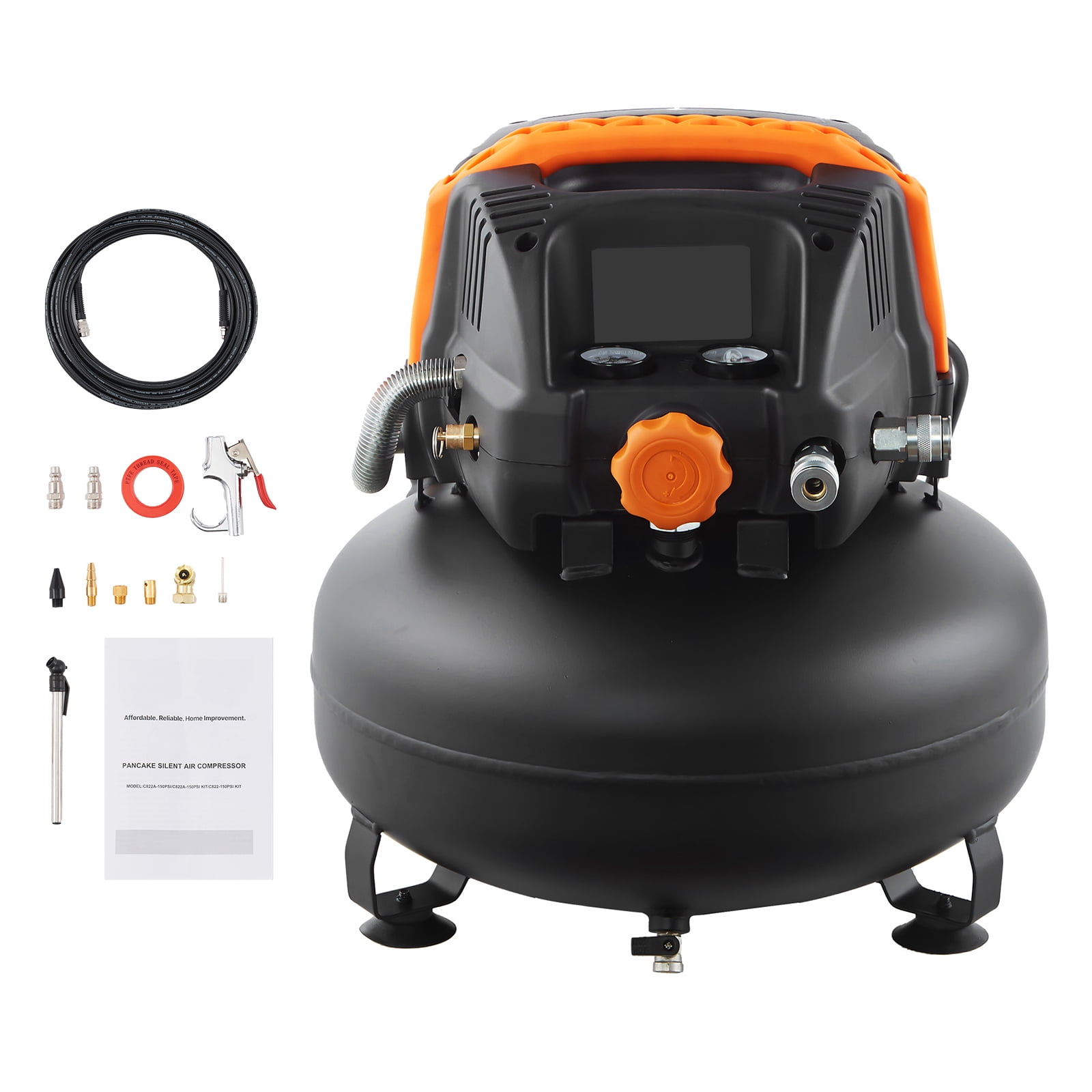 KFFKFF 6-Gallon Portable Air Compressor, 1.7HP, 2.3CFM@90PSI, 150PSI Max Pressure, Includes 12-Piece Accessory Kit and 25FT Air Hose for Tire Inflation, Painting, and Woodworking