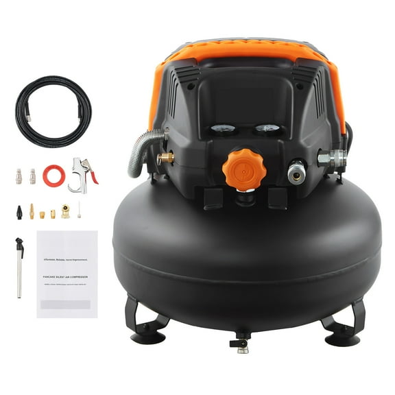KFFKFF 6-Gallon Portable Air Compressor, 1.7HP with 2.3CFM@90PSI, 150PSI Max Pressure, Includes 12-Piece Accessory Kit and 50FT Air Hose for Inflation, Painting, and Nailing