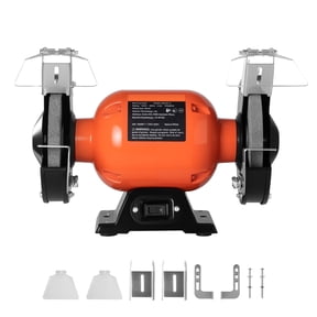 KFFKFF 6-Inch Bench Grinder, Single Speed Table Grinder with 1750 RPM, 250W Induction Motor, 36/60-Grit Grinding Wheels, and Adjustable Tool Rest for Accurate Sharpening and Grinding