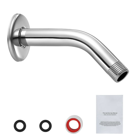 KFFKFF 6-Inch Wall-Mounted Shower Arm with Flange, Stainless Steel Extension, Chrome Finish, Includes PTFE Tape, G1/2 Universal Thread Connector for Fixed and Handheld Showerheads