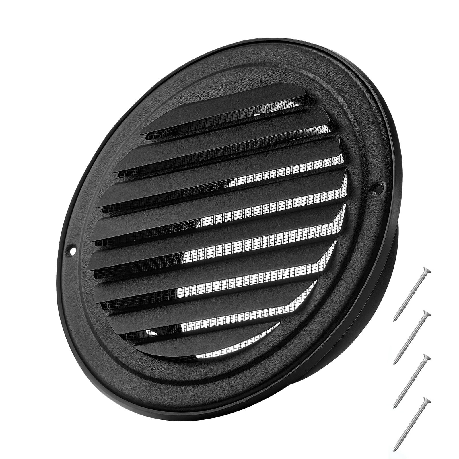 KFFKFF 6-Inch Wall Vent Cover, Round Louvered AC Vent with Protective Screen, Durable Stainless Steel for Home, Bathroom, Garage, Kitchen, Basement (2-Pack, Black)