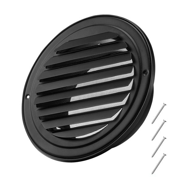 KFFKFF 6-Inch Wall Vent Cover, Round Louvered AC Vent with Protective Screen, Durable Stainless Steel for Home, Bathroom, Garage, Kitchen, Basement (2-Pack, Black)