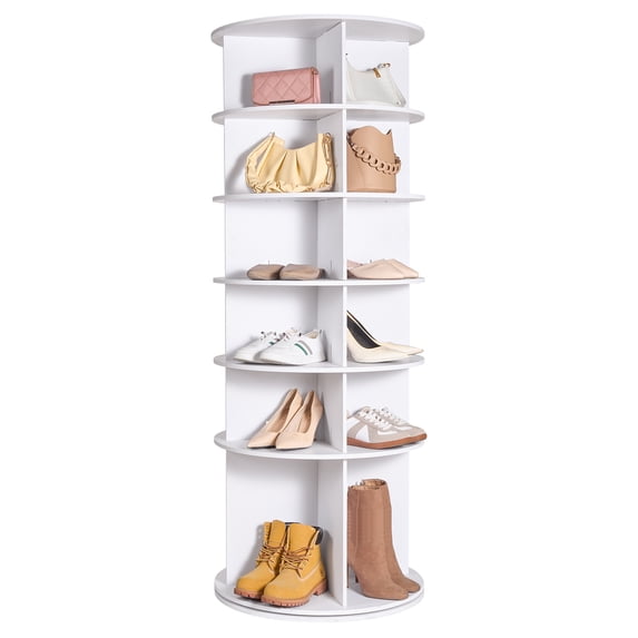 KFFKFF 6-Level Circular Shoe Rack, 360° Rotational Storage, White ...