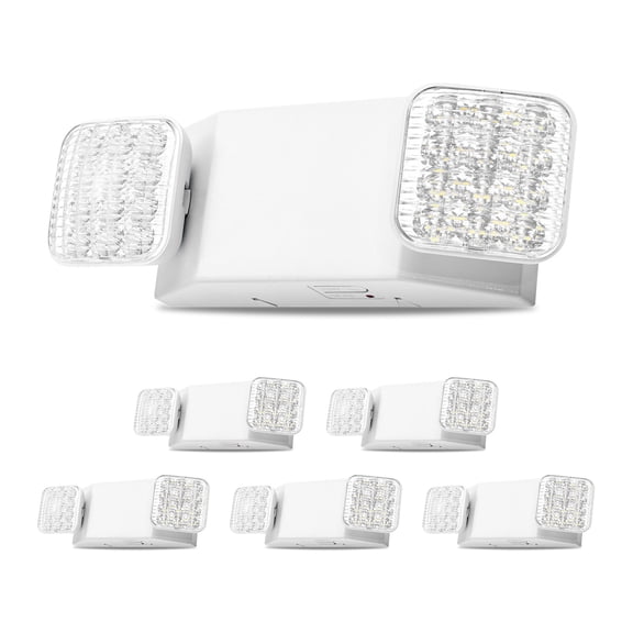 KFFKFF 6 Pack Emergency Lights for Commercial Use, Equipped with Battery Backup, LED Exit Lighting Fixtures, AC 120/277V, Adjustable Dual Square Heads, 90-Minute Power Reserve, Suitable for Business