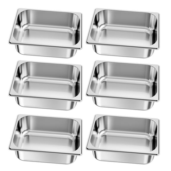 KFFKFF 6-Pack Stainless Steel Steam Table Pans, Half-Size, 4-Inch Deep, Durable and Rust-Resistant Catering Supplies for Home, Events, Restaurants, Hotels, and Buffets