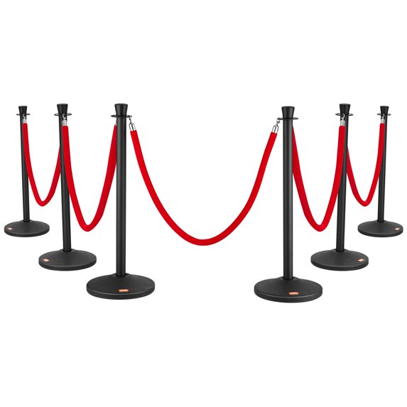 KFFKFF 6-Pack Stanchion Posts with Fillable Base Crowd Barriers Control Stanchions Carbon Steel Queue Pole w/ 6PCS 5FT Velvet Ropes Stanchion Set