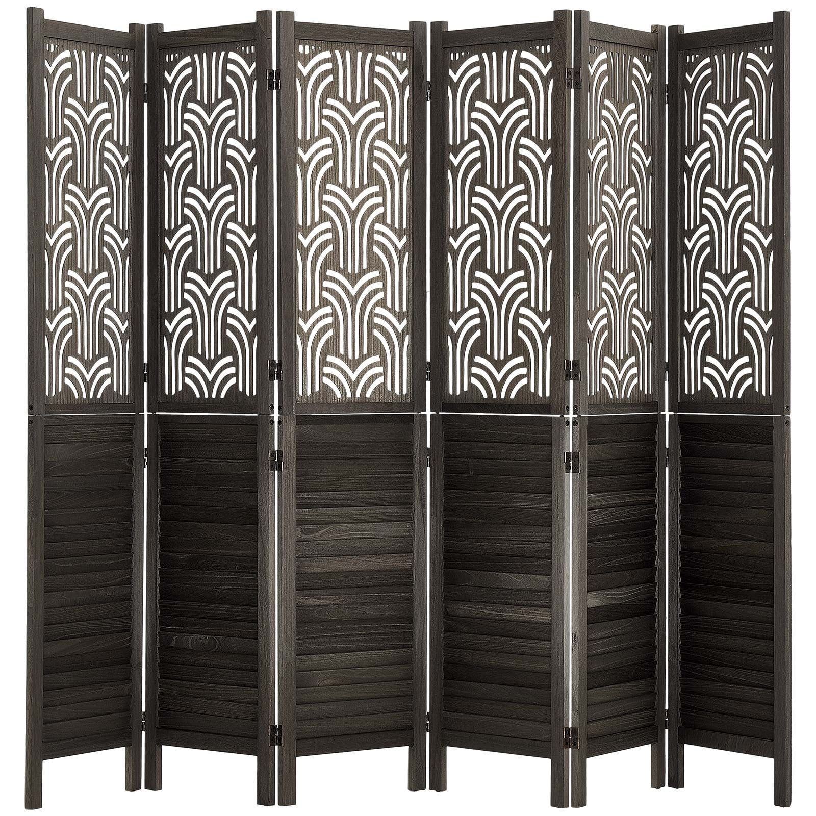 KFFKFF 6-Panel Wooden Room Divider, 67-Inch Folding Privacy Screen for Home Decoration and Space Separation, Durable Frame, Two-Way Hinges, Easy Setup, Louvered Partition with Included Hardware