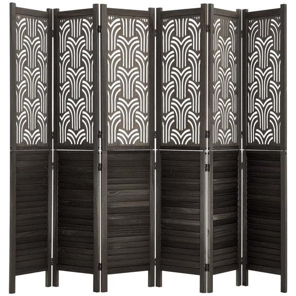 KFFKFF 6-Panel Wooden Room Divider, 67-Inch Folding Privacy Screen for Home Decoration and Space Separation, Durable Frame, Two-Way Hinges, Easy Setup, Louvered Partition with Included Hardware