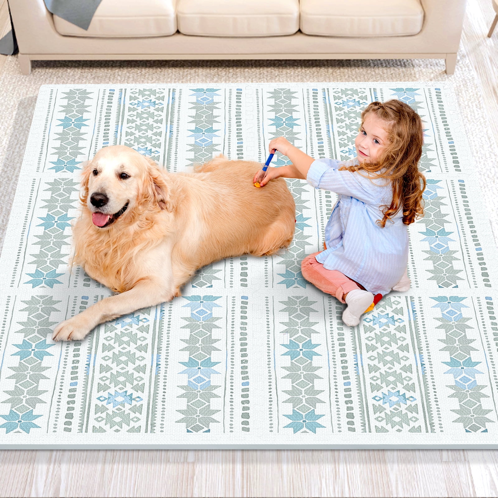 KFFKFF 6-Piece Children's Play Mat, 0.5 Inch Thick, Composed of EVA Foam, 24" x 24" Puzzle Design, Covers 24 sq.ft Area, Connectable Mats Ideal for Playroom, Nursery, or Living Room, Light Gray