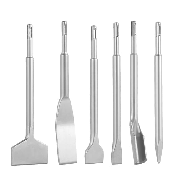 KFFKFF 6-Piece SDS Plus Chisel Set for Rotary Hammer Drills, Includes Point, Flat, and U-Groove Chisels, Made from Heat-Treated 40Cr Alloy Steel, Designed for Demolition, Concrete, and Brick Work