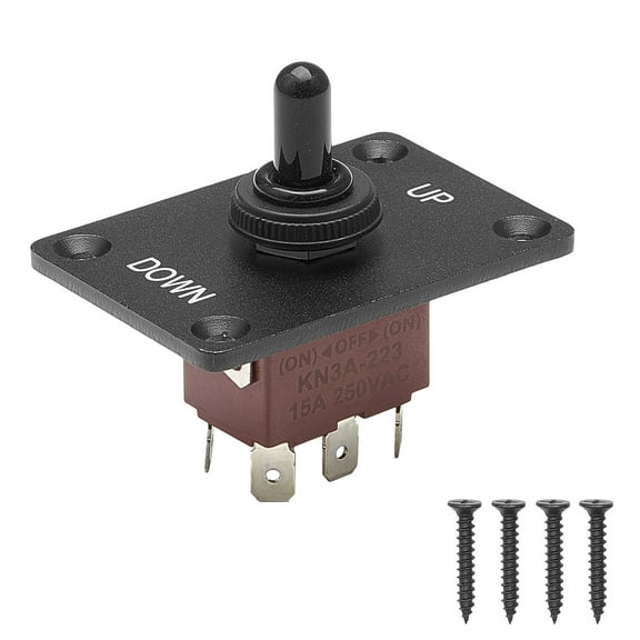 KFFKFF 6-Pin Momentary Polarity Reversing Toggle Switch (ON)-Off-(ON) DC 12V/30A AC 250V/15A - Includes Up-Down Mounting Panel & Waterproof Cover for Automotive, Marine, and Boat Applications