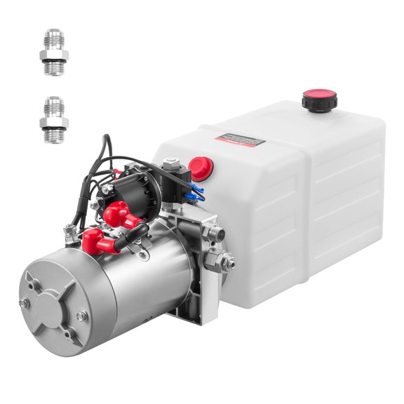 KFFKFF 6 Quart Hydraulic Power Unit, Double Acting Pump for Dump Trailers, 3200 PSI Max Pressure & 0.91 GPM Flow Rate, DC 12V Hydraulic Pump with Durable Metal Reservoir for Vehicle Lifting, White