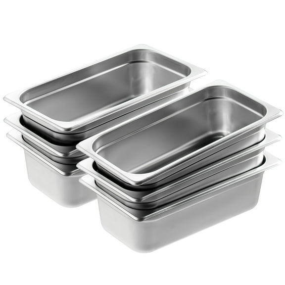KFFKFF 6 Set Hotel Containers, 1/3 Size, Anti-Stick Steam Tray, 0.8mm Durable Stainless Steel, 4-Inch Depth for Kitchen Use, Food Serving & Storage Pan, Suitable for Industrial & Scientific Needs
