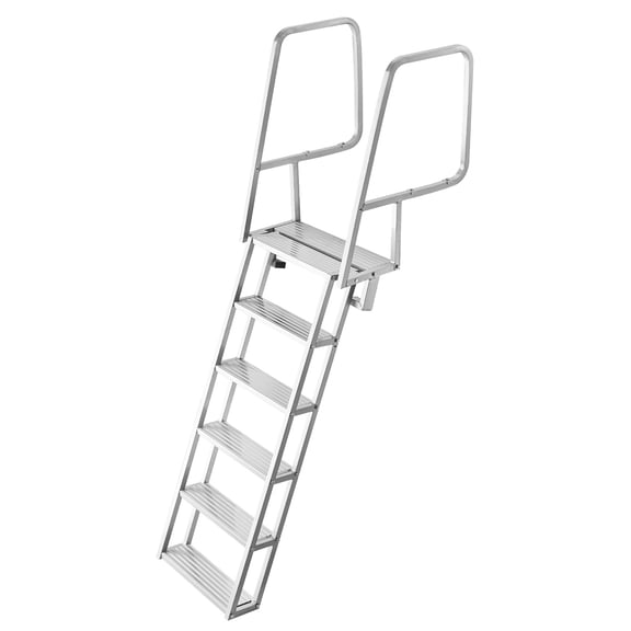 KFFKFF 6-Step Flip-Up Dock Ladder, Durable Aluminum Alloy Boat Swim Ladder with Non-Slip Wide Steps, 350 lbs Load Capacity, Pull Rope for Easy Use, Ideal for Lake, Pool, and Marine Boarding