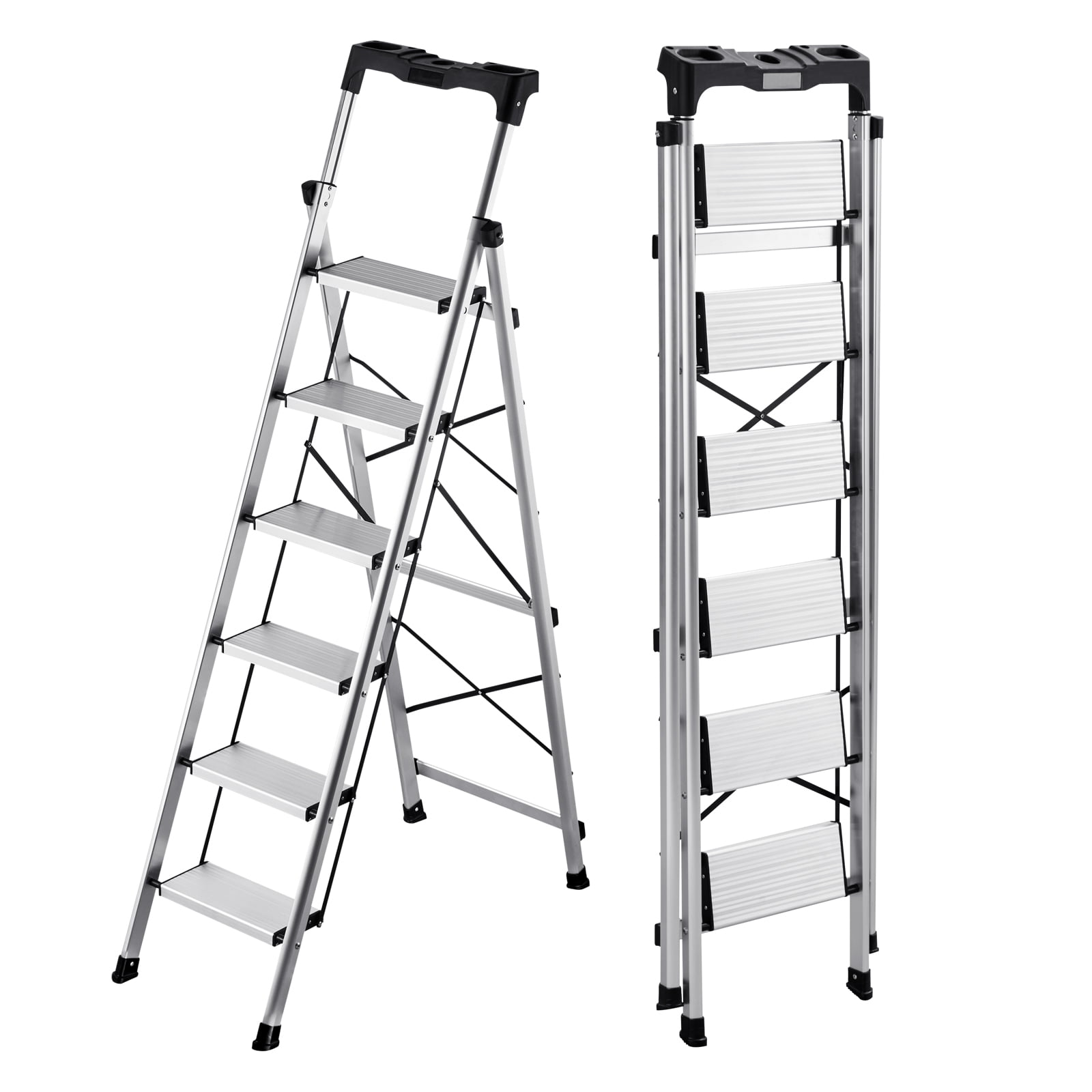 KFFKFF 6-Step Folding Ladder with Wide Non-Slip Pedals and Comfortable ...
