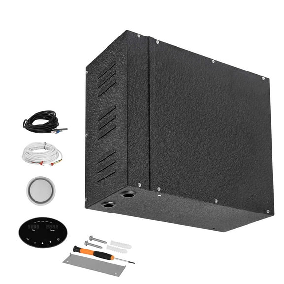 KFFKFF 6 kW Steam Generator with Controller for Home Sauna and Spa, Auto Drain System, Overheat and Pressure Protection, Efficient Operation from 10 Min to 24 Hours, Black