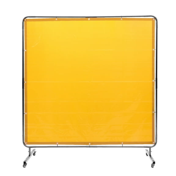 KFFKFF 6' x 6' Welding Screen with Frame, Flame-Resistant Vinyl Protection Screen, Mobile with 4 Swivel Wheels (2 Lockable), Ideal for Workshops and Industrial Use, Yellow