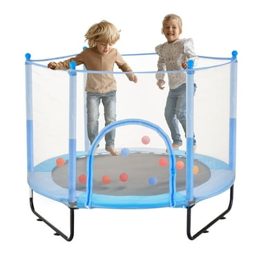 KFFKFF 60" Children's Trampoline, 5FT Trampoline for Indoor and Outdoor Use, Small Recreational Trampoline with Safety Net and Basketball Hoop, Ideal Birthday and Christmas Presents for Kids Aged 3