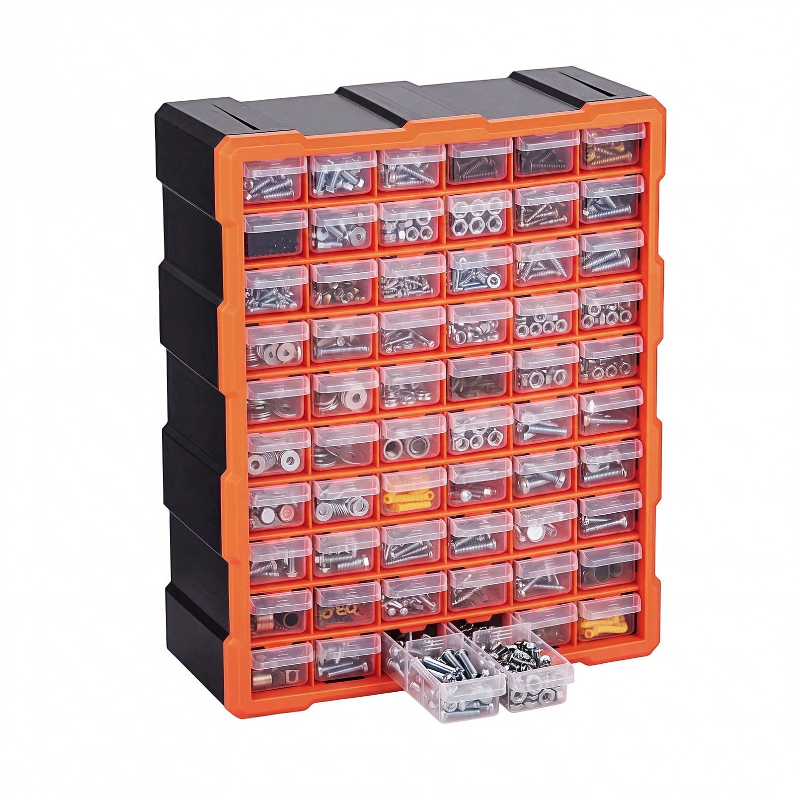 KFFKFF 60-Drawer Plastic Storage Organizer, Stackable Cabinet for Garage and Workshop, Wall-Mountable Organizer for Small Items like Hardware, Beads, Screws, Crafts, and Building Bricks