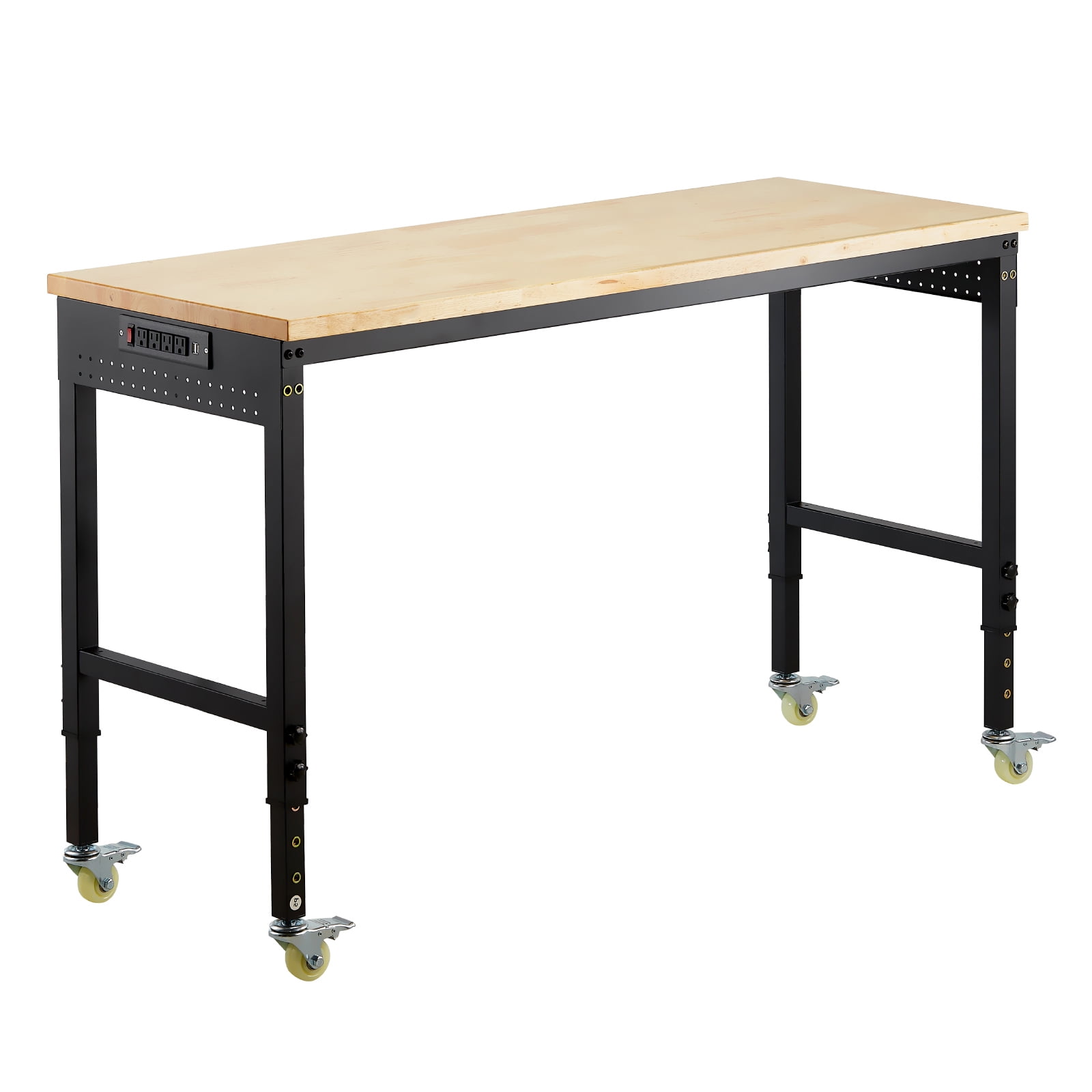 KFFKFF 60-Inch Adjustable Workbench with Power Outlet, Wheels, and ...