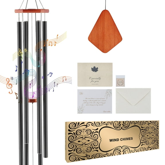 KFFKFF 60-Inch Outdoor Wind Chimes with 6 Tubes, Deep Tone Memorial Chimes for Special Occasions, Elegant Decoration for Patio, Porch, Garden, and Backyard, Black