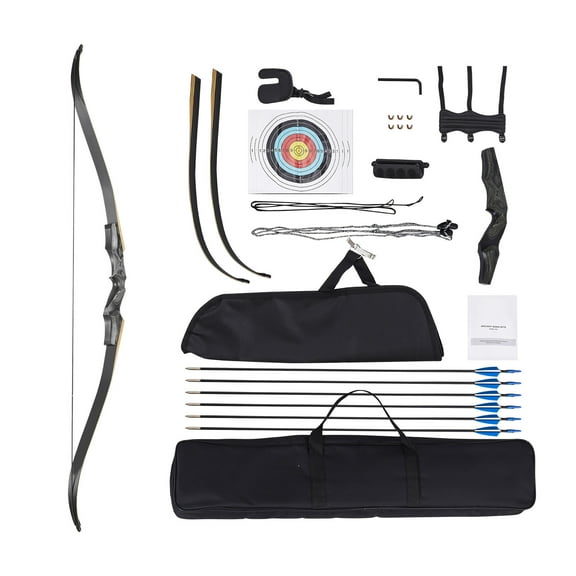 KFFKFF 60-Inch Wooden Takedown Recurve Bow Kit, Right-Handed Ergonomic Design for Archery Practice, Outdoor Target Training, Hunting, Suitable for Beginners and Experienced Users, 30 lbs