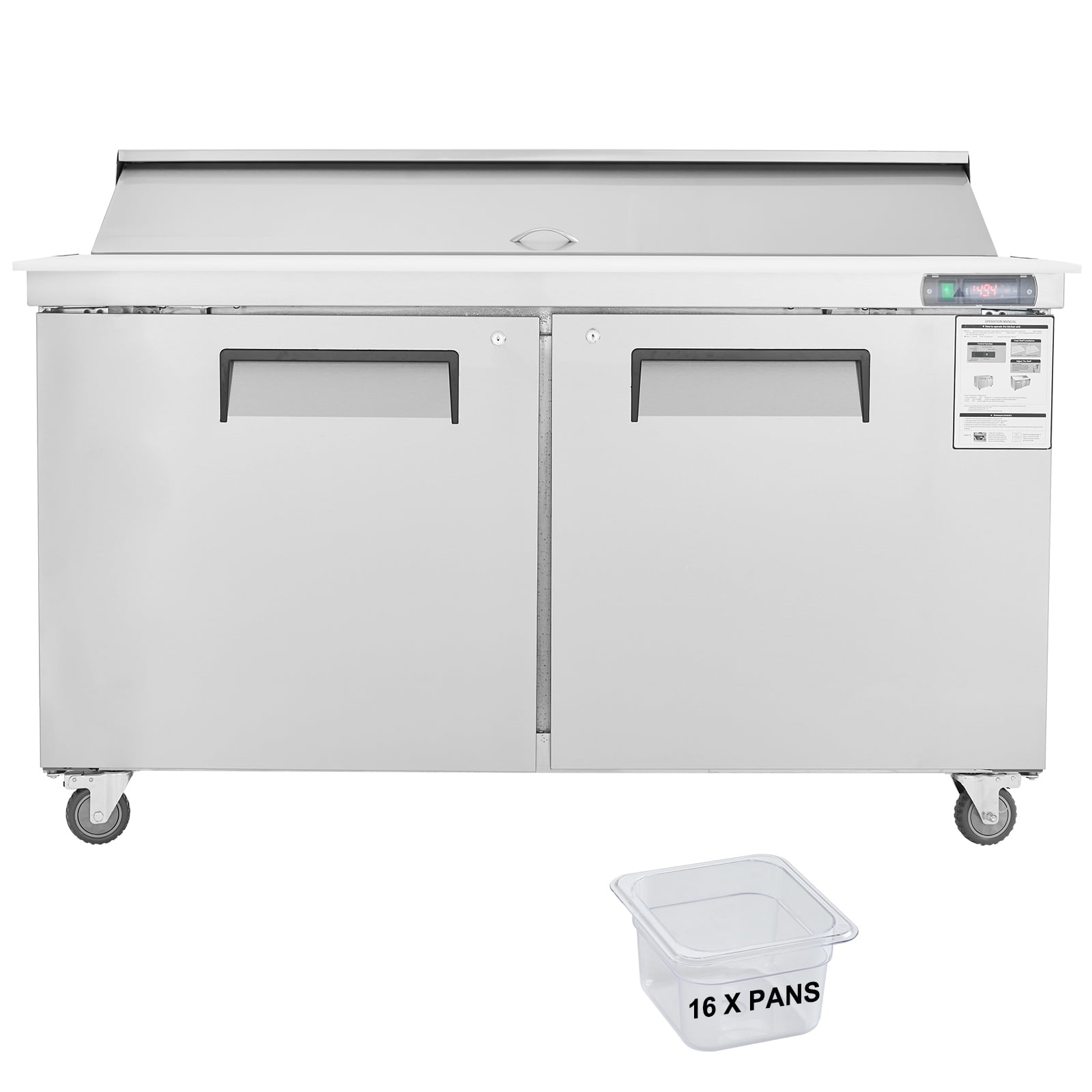 KFFKFF 60" Professional Fridge for Sandwich & Salad Preparation, 16.4 Cu. Ft Stainless Steel Chilled Food Preparation Area with 16 Trays, Cutting Board, Defrosting Refrigerator with Lock