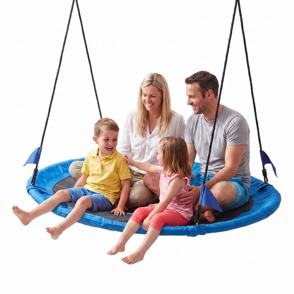 KFFKFF 60" Round Tree Swing with 700 lbs Capacity, Suitable for Kids and Adults, Ideal for Outdoor and Indoor Use, 360 Rotation, Durable 900D Oxford Fabric Seat with Adjustable Ropes, Blue