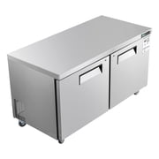 KFFKFF 60" W Commercial Freezer, 14.8 Cu.Ft Undercounter Freezing Unit with LED Lighting and Lockable Doors, 2-Door Stainless Steel Worktable with Casters for Food Storage and Preparation