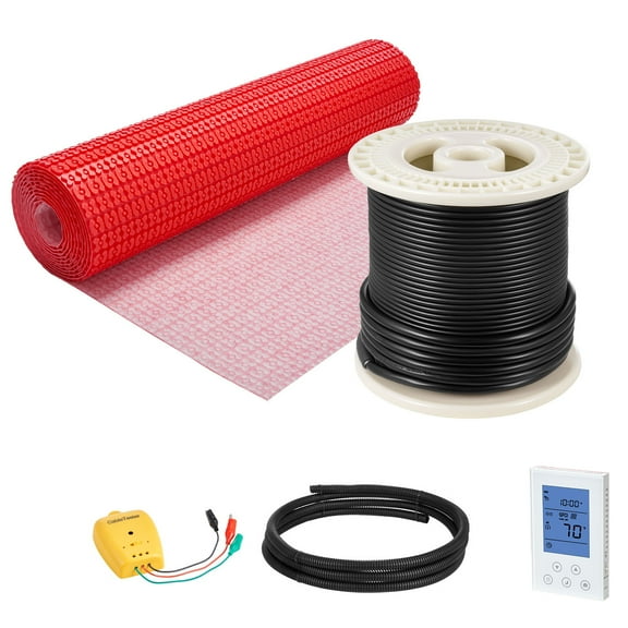KFFKFF 60 sqft Electric Floor Heating Mat System, 120V Radiant Heating with Decoupling Membrane, Smart Thermostat, and Alarm, Designed for Easy Installation with Tile, Stone, or Vinyl Floors
