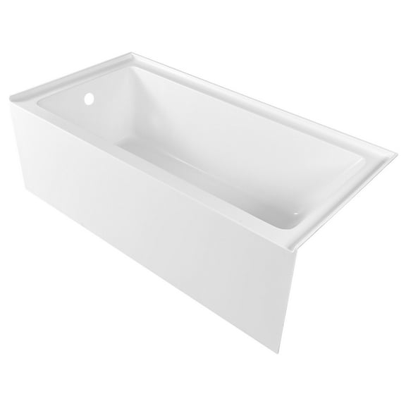 KFFKFF 60" x 30" Modern Alcove Acrylic Bathtub, Deep Soaking Tub with Left Side Drain and Overflow, Spacious Rectangular Bath for Bathroom with Built-In Flange, White