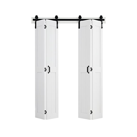 KFFKFF 60" x 84" Bi-Fold Sliding Closet Door, MDF Panels with H-Frame Design, Includes Header Board and Hardware Kit, Space-Saving, Pre-Assembled, Durable and Quiet, White Finish