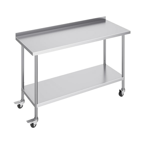 KFFKFF 60"x24"x40" Stainless Steel Work Table, Commercial Kitchen Prep Station on Wheels, Durable Metal Utility Table, Adjustable for Restaurants, Homes, Hotels