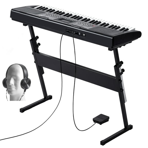 KFFKFF 61-Key Digital Keyboard Piano with Lighted Keys, Portable Electric Piano Featuring Adjustable Stand, 600 Tones, 500 Rhythms, Built-In Speakers, Sustain Pedal, Headphones