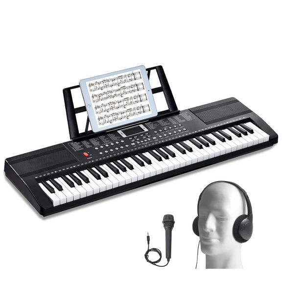 KFFKFF 61 Key Electric Piano Keyboard, Semi-Weighted, 200 Unique Rhythms. Compact Digital Piano Includes 60 Preloaded Songs, Integrated Dual Speakers, Headphones Learning Stickers for Novices.