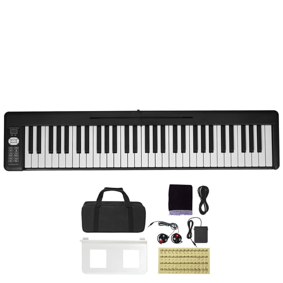 KFFKFF 61-Key Foldable Keyboard Piano, Bluetooth & MIDI Compatible, Portable Digital Piano with Sustain Pedal, Touch-Sensitive Lighted Keys, Carrying Bag, Rechargeable for Beginners, Teens