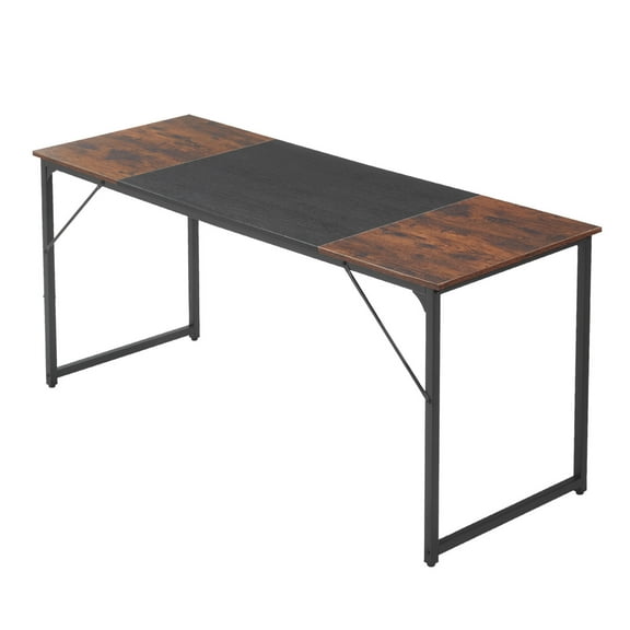 KFFKFF 63-Inch Computer Desk, Modern Office and Gaming Table for Home or Work, Writing and Study Desk with Metal Frame, Spacious Legroom, Rustic Brown and Black
