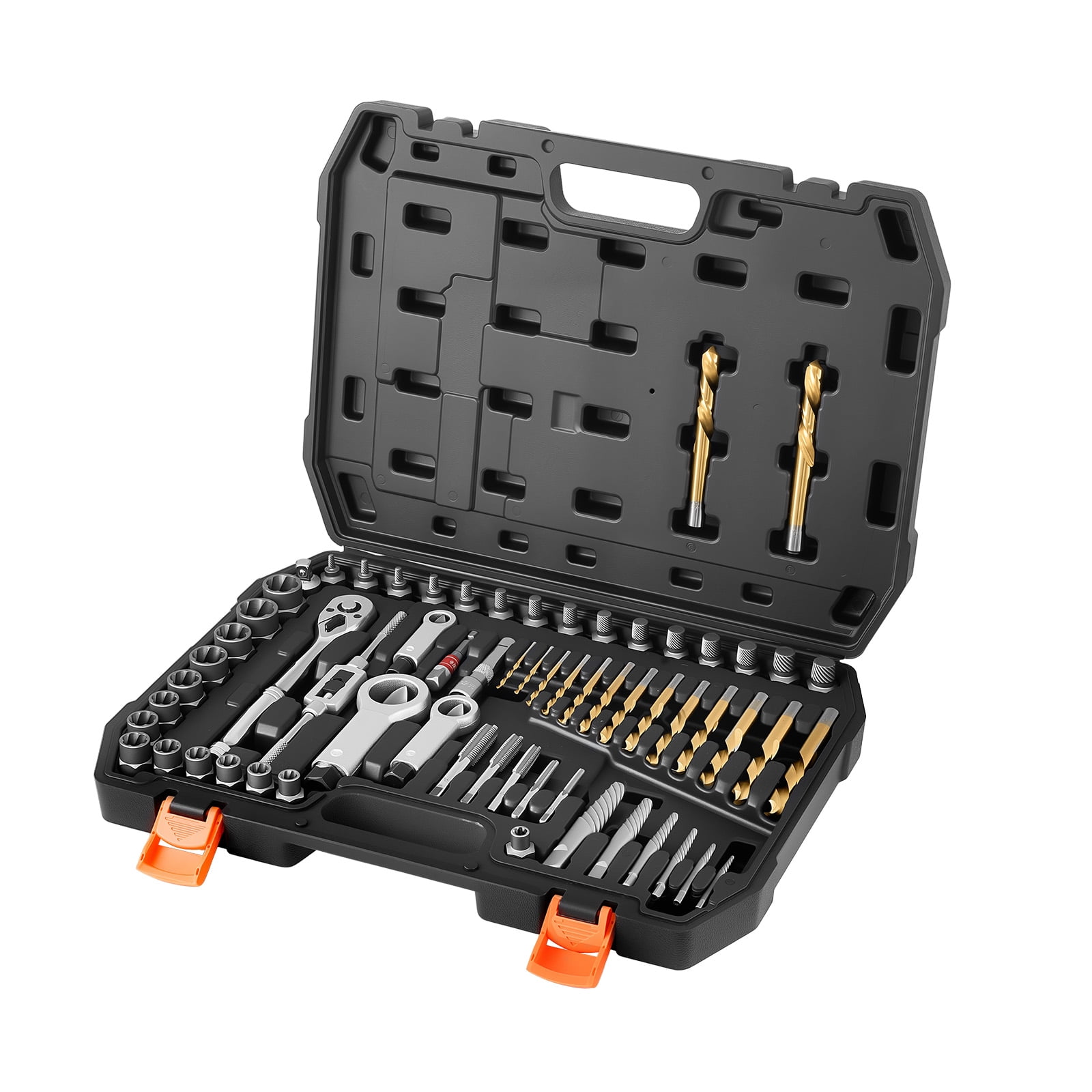 KFFKFF 63-Piece Screw Extractor Set with Nut and Bolt Extractors, Splitters, Taps, Drill Bits, Wrenches,Adapters, and Durable Storage Case, Designed for Removing Damaged,Rounded,or Stripped Fasteners