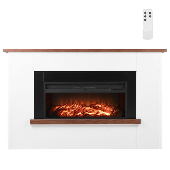 KFFKFF 65.5-Inch Freestanding Electric Fireplace with Mantel, 1500W Heater, Adjustable Flames, Timer, Remote Control, and Overheat Protection for Living Room or Bedroom