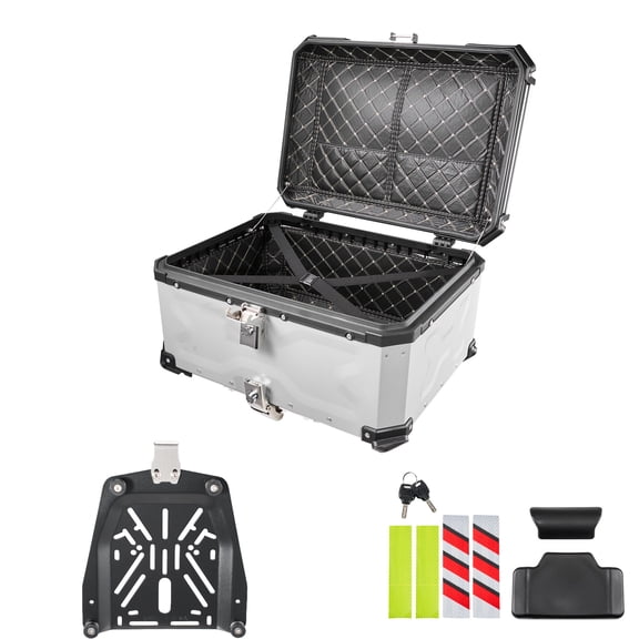 KFFKFF 65L Universal Aluminum Motorcycle Top Case, Waterproof Detachable Tail Box with Security Lock & Liner for Helmet Storage